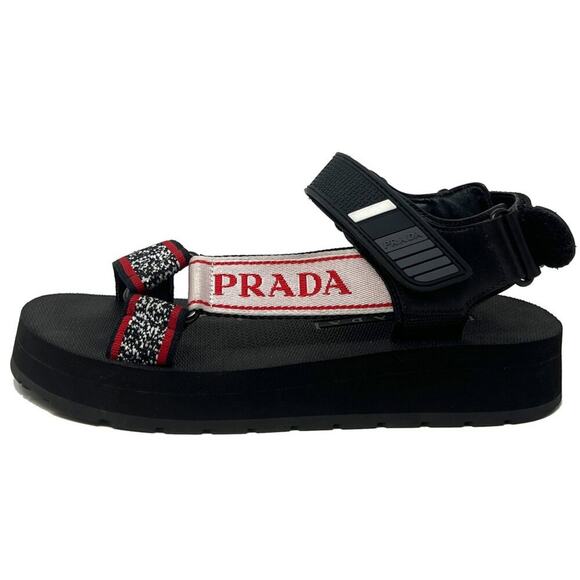 Prada Nomad Logo Print Platform Rubber Sole Sandals - Size 37 - Picture 1 of 8
